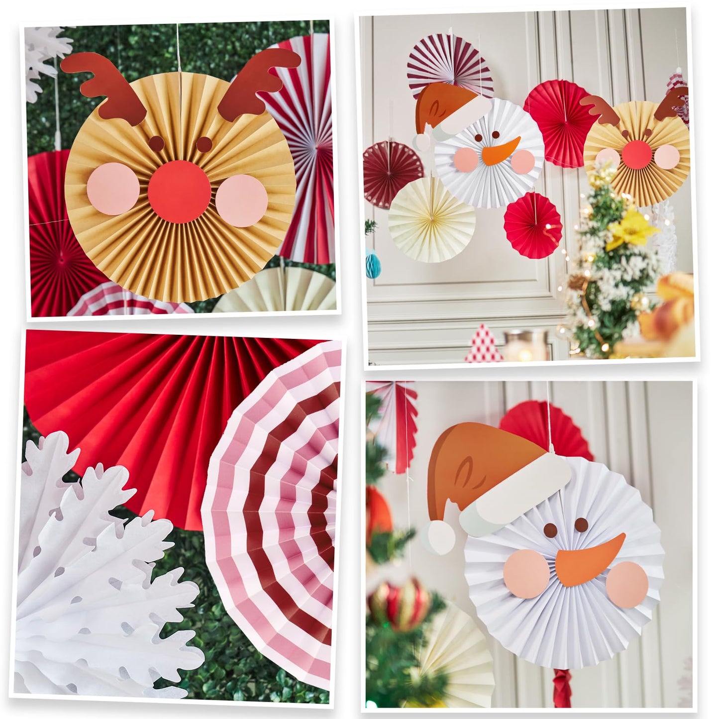SUNBEAUTY Christmas Party Decorations Christmas Classroom Decorations Hanging Paper Fans with Reindeer Snowman for Xmas Holiday Ceilings Wall Decor Winter New Year Party Supplies