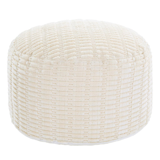 HOMBYS Unstuffed Ottoman Pouf Cover,Round Faux Fur Foot Stool, Fuzzy Chair, Floor Bean Bag(No Filler),Foot Rest with Storage for Living Room, Bedroom, Office, Striped Tufted (Beige)