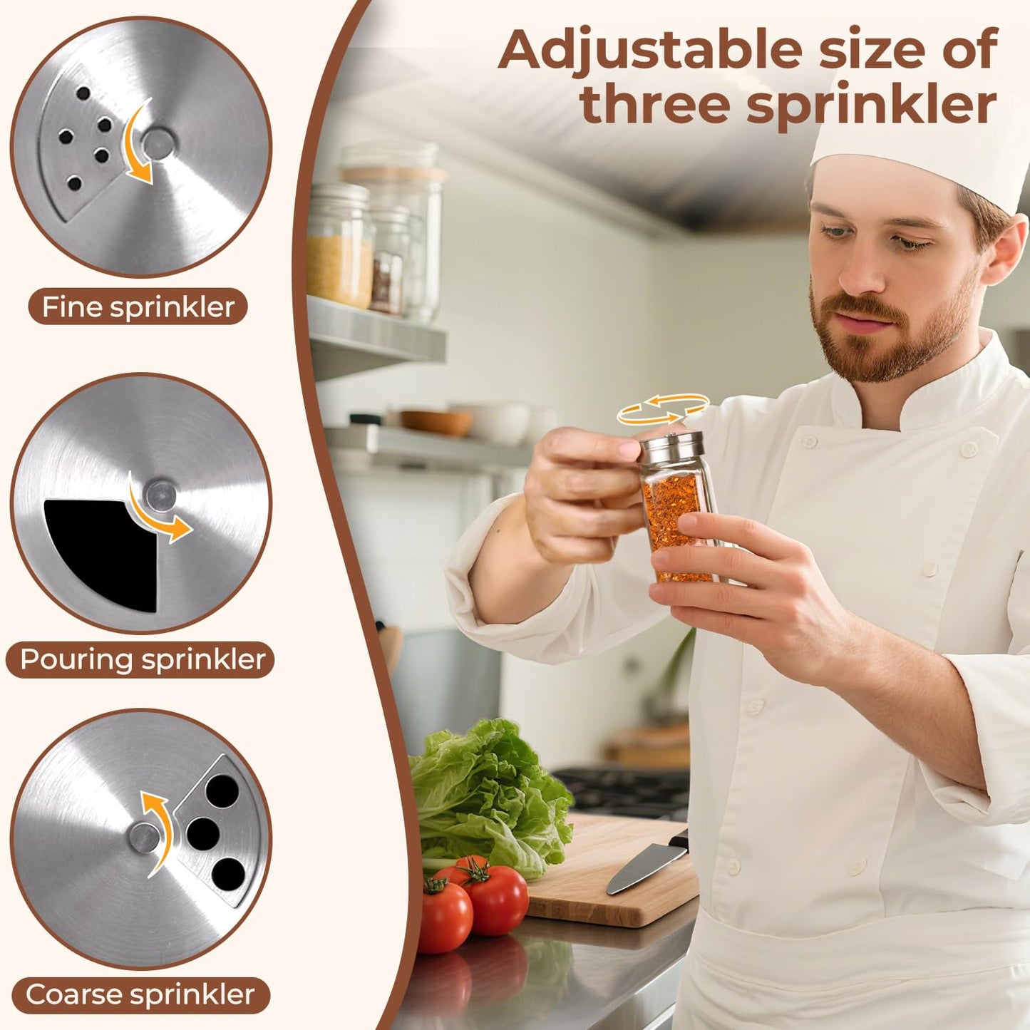 ComSaf Spice Jars with Shaker lids Adjustable, 8oz 6PCS，9 DIY Labels, Spice Jars Trial Set & Supplement Set, Empty Ingredient Containers and Square Ingredient Bottles for Kitchen and Seasoning