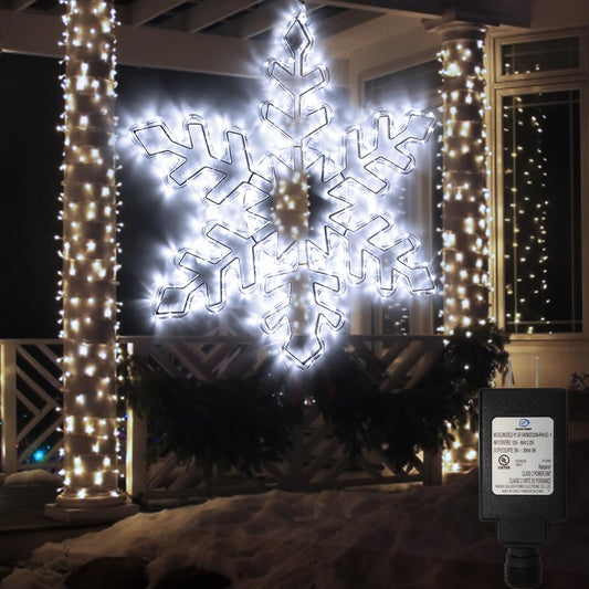 DBFAIRY 27" Christmas Big Snowflake Lights Mains Powered Window Hanging Lights Christmas Snowflakes Light,16.8Ft Long Cable Festive Decor for Porch Wall Window Decor