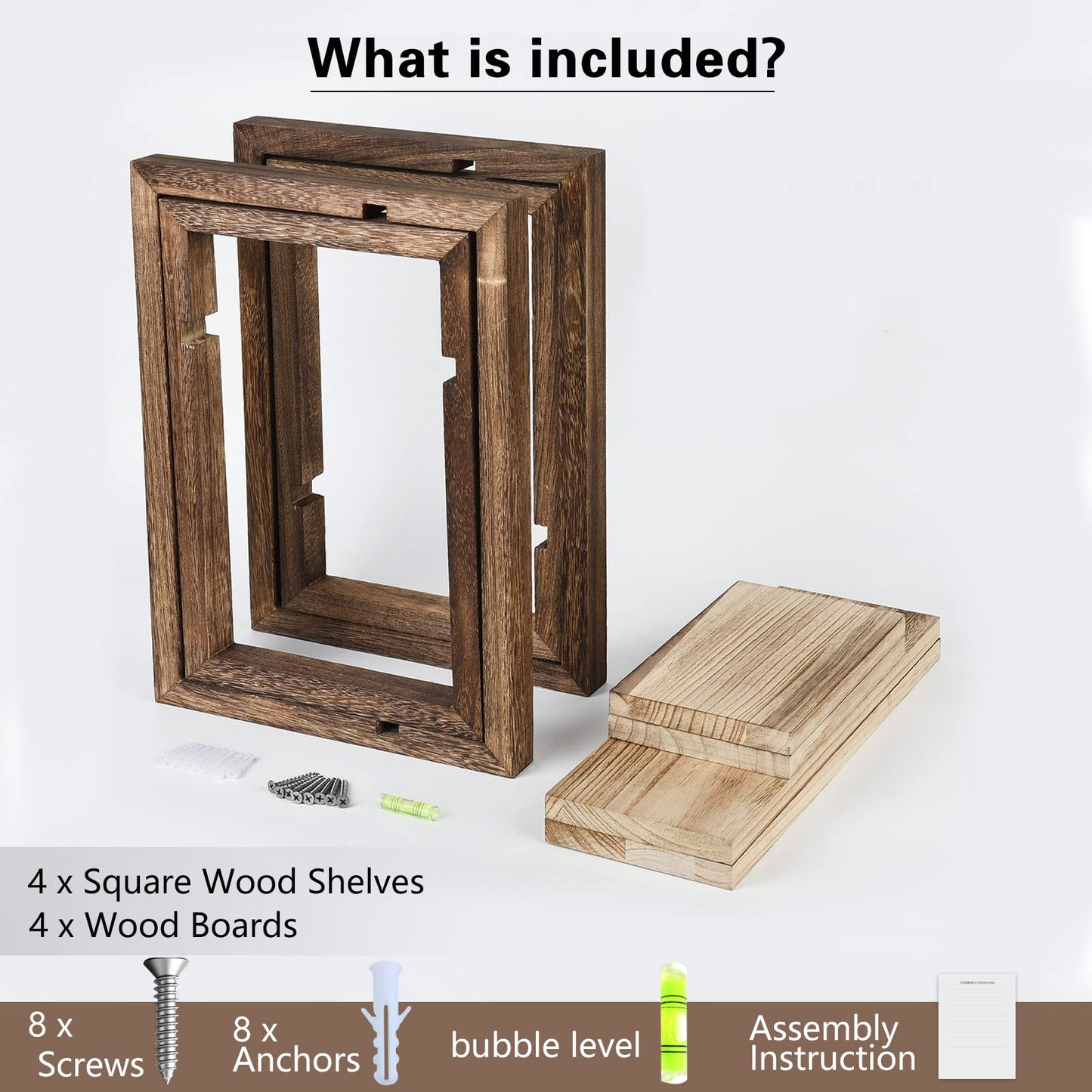 idee-home Floating Shelves for Wall, Rustic Square Hanging Floating Shelves Set of 4 Wood, Wall Decor Mounted Bathroom, Living Room, Kitchen Storage