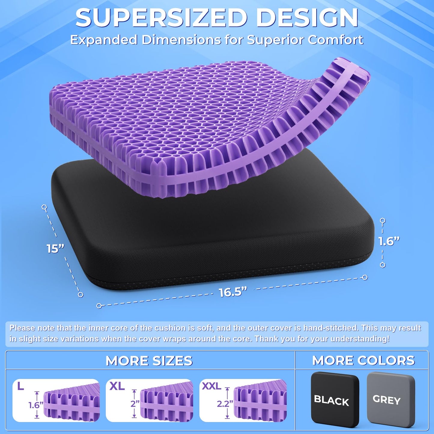 TushGuard Gel Seat Cushion for Long Sitting, Enlarged & Thickened Patent Design, Breathable Cooling for Office Chair, Soft Car Seat Cushion for Wheelchair (Standard, Black)