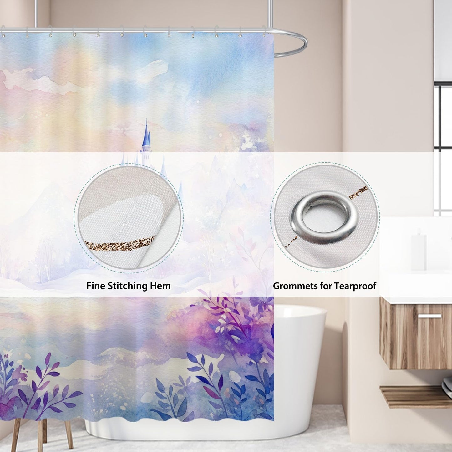 Funnytree Dreamy Snow Castle Shower Curtain 72"x72" - Waterproof Fabric Bathroom Decor for Kids Boys Girls Men Women, Easy Care Washable (Hooks Not Included)
