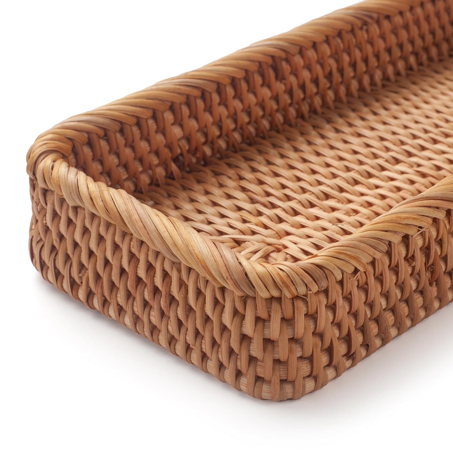 Rattan Bathroom Vanity Trays Toilet Tank Baskets Long Narrow Hand Towel Storage Basket for Storage, Decorative (Natural 10.2 x 4.9 x 1.6 inch)