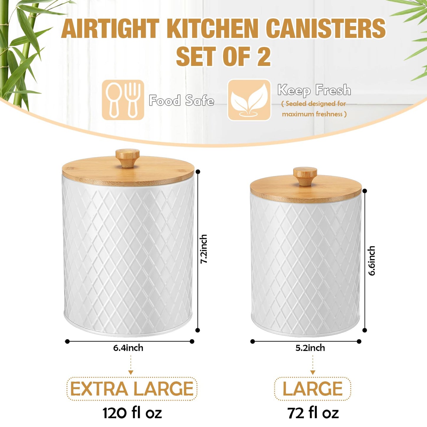 Teenyyou Metal Kitchen Canisters Set with Bamboo Lids and Spoon Airtight High Capacity Coffee Tea Sugar Flour Jars with DIY Labels Farmhouse Extra Large Storage Containers for Kitchen (2 Set,2 Sizes)