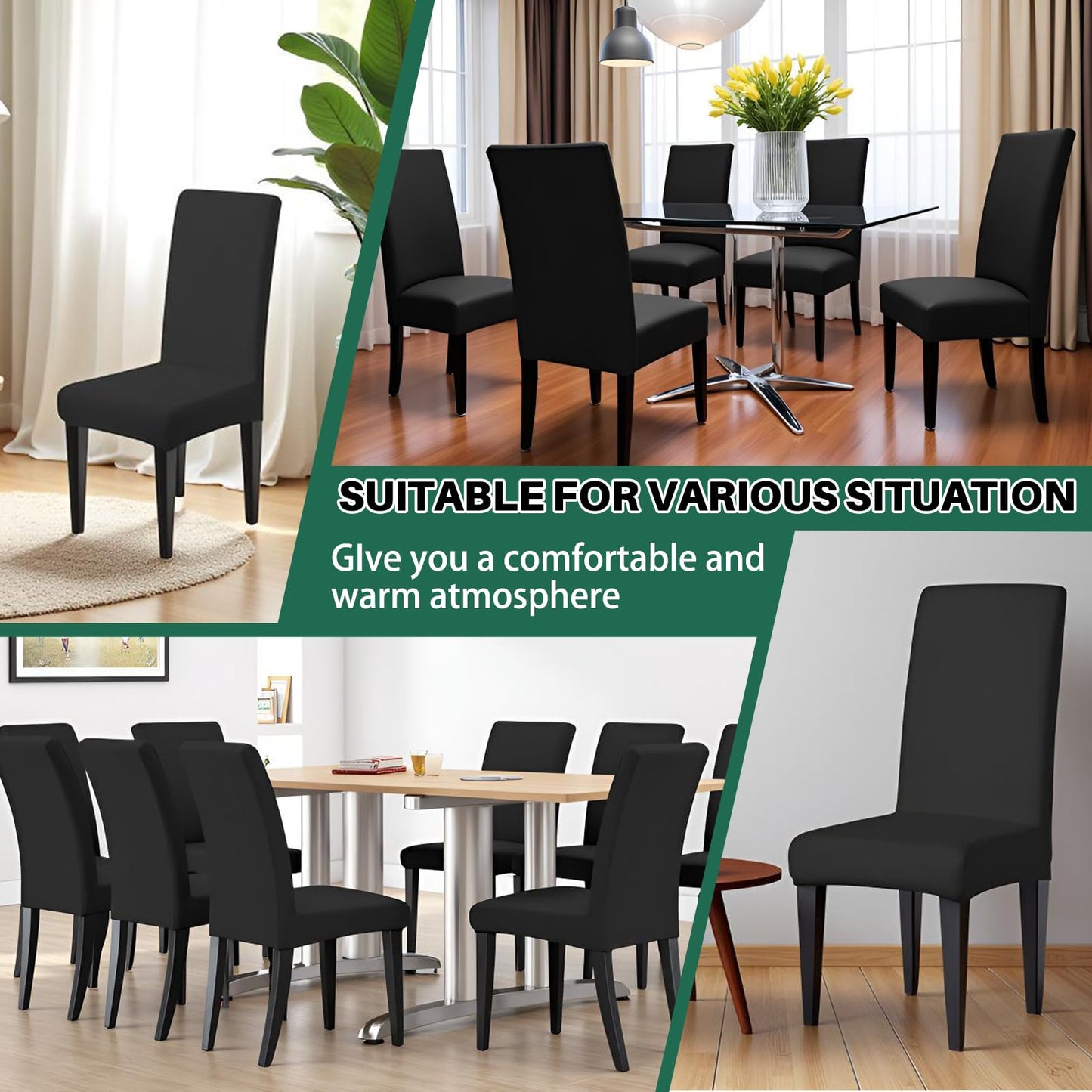 Dioxide High Stretch Chair Covers for Dining Chairs, Washable Dining Chair Covers Set of 6, Soft Dining Chairs Seat Covers, Parsons Chair Slipcover Protectors for Home Hotel Restaurant Banquet