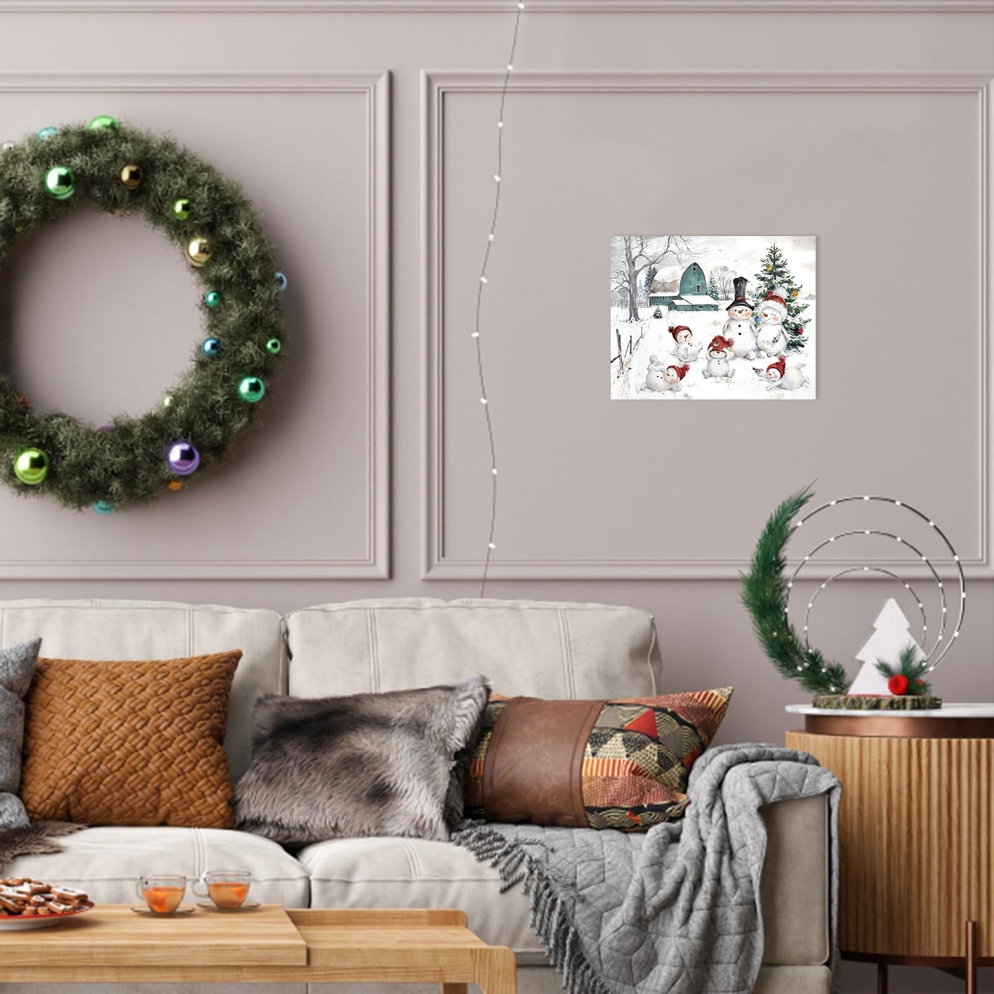 Snowman Christmas Pictures Wall Decor: Christmas Canvas Wall Art Winter Snowman Family Poster Blue Barn Prints Paintings Farmhouse Christmas Decorations for Home Bedroom Living Room 10" x 12"