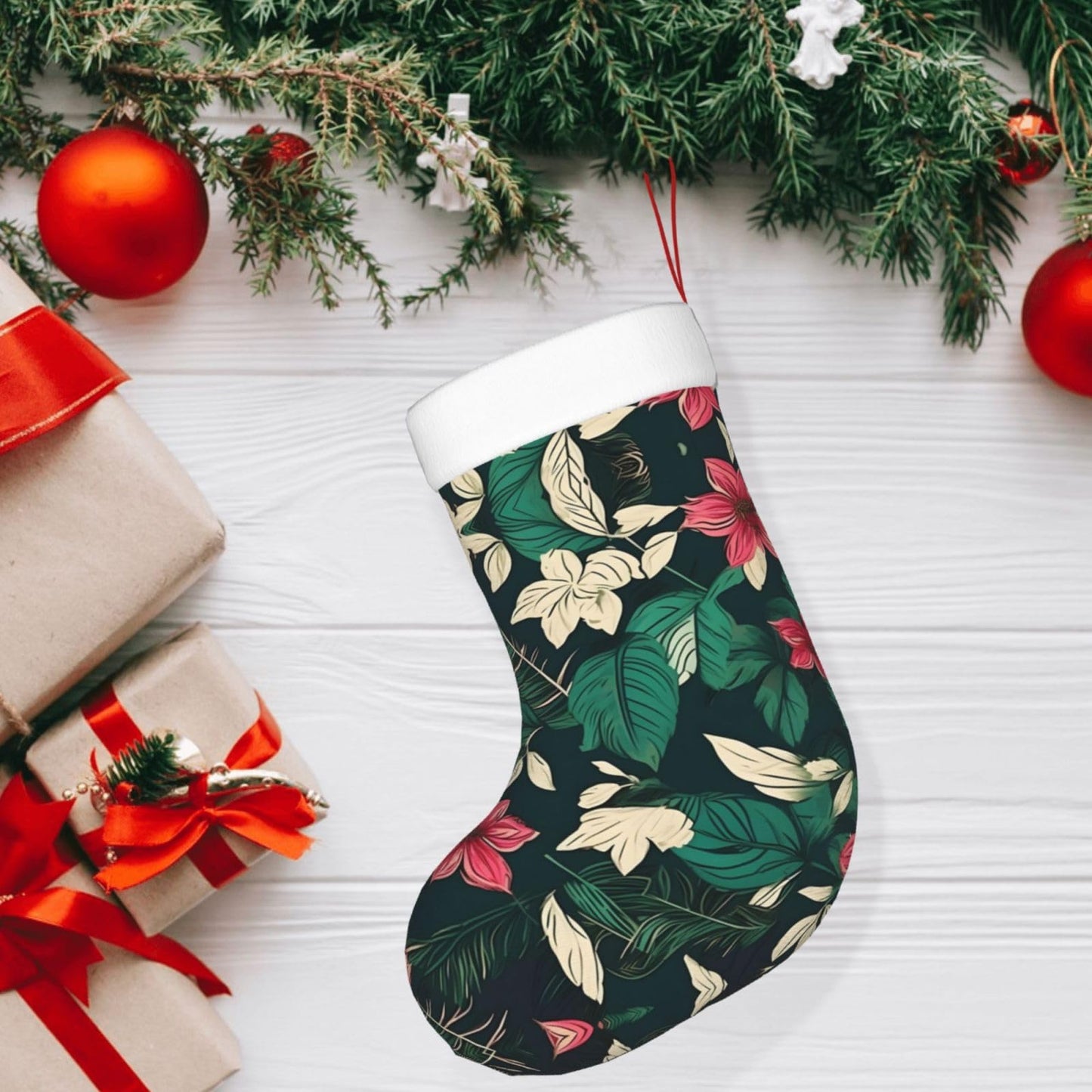 KOPUUYRD Flower Leaf Print Luxurious Holiday Socks,Unique Christmas Socks for Joyful Season,Festive Ornament Classic