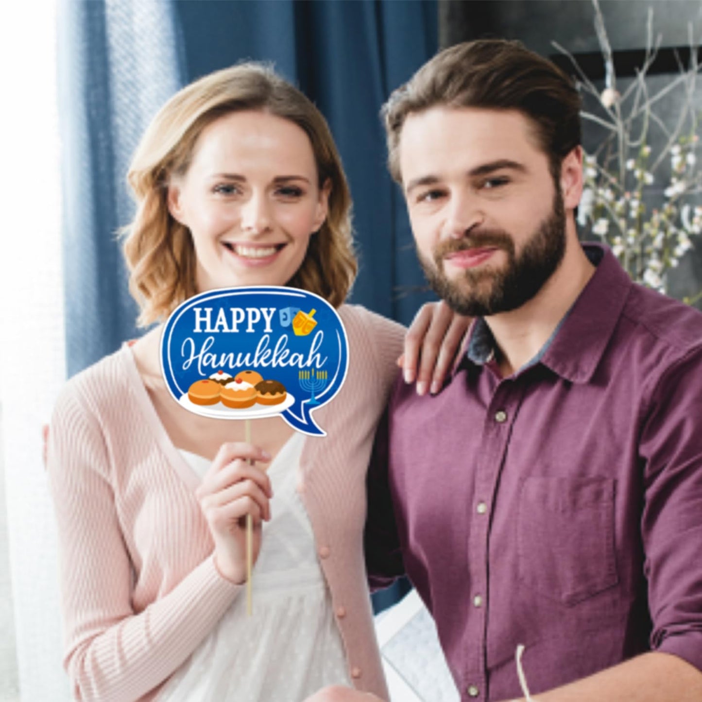 Hanukkah Photo Booth Props Party Supplies - Funny Jewish Chanukkah Party Favors Decorations - Jewish Holiday Cardstock Photo Props with Assembly Sticks - Set of 24 Counts