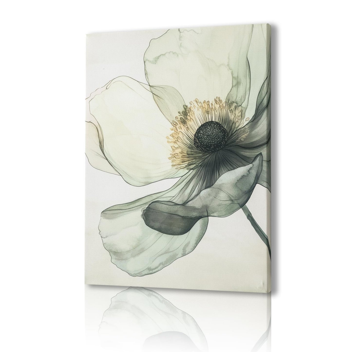 Sage Green Wall Art, flower pictures wall decor, Minimalist Modern Gold Green Canvas Artwork Paintings, Boho aesthetic canvas wall art for bedroom Bathroom Living room Office Decorations,12"x16"
