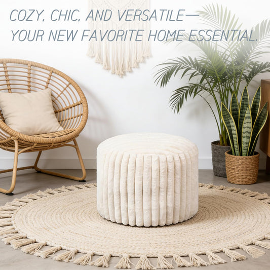 CASYUNE 2 Pcs 20 x 15 Inch Unstuffed Pouf Cover Ottoman Foot Rest - No Filler, Faux Rabbit Fur Foot Stool Floor Bean Bag Floor Chair Storage for Home Decor Bedroom Living Room (White)