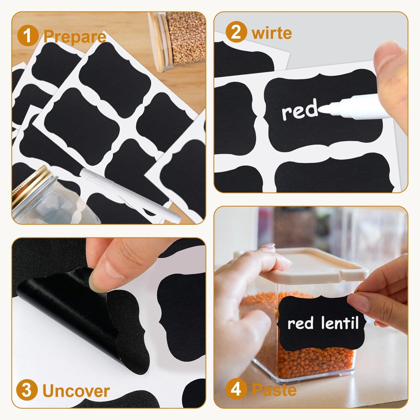 NCANBUS 180PCS Chalkboard Labels-3.4" x 2.1" Large Size Reusable Blackboard Stickers with 1 Liquid Chalk Markers for Mason Jars, Storage Bins,Craft Rooms,Food Containers and Pantry Storage