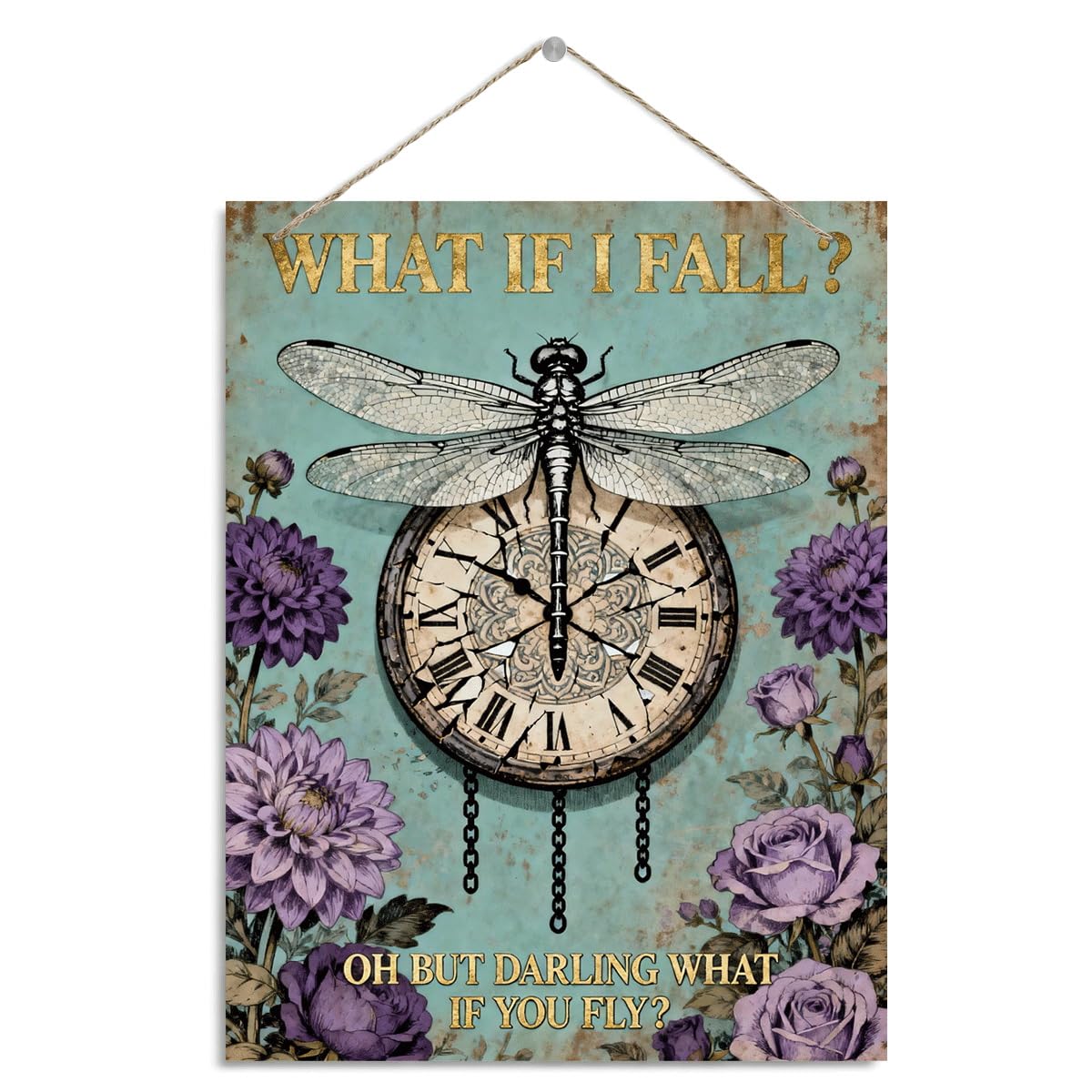 Inspirational Hanging Wall Decor Sign, What If I Fall? Oh But Darling What If You Fly Sign, Home Office Bedroom Living Room Study Room, Gift for Friends Colleague Family