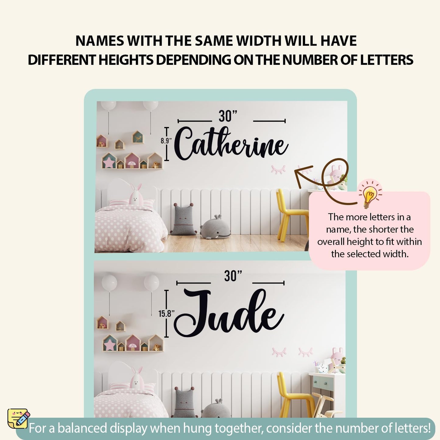 Personalized Name Sign for Nursery - Custom Wooden Name Signs for Kids Room, Personalized Nursery Name Sign - Perfect Kids Room Decor, Wall Name Decoration & Wedding signs, Family Name Signs