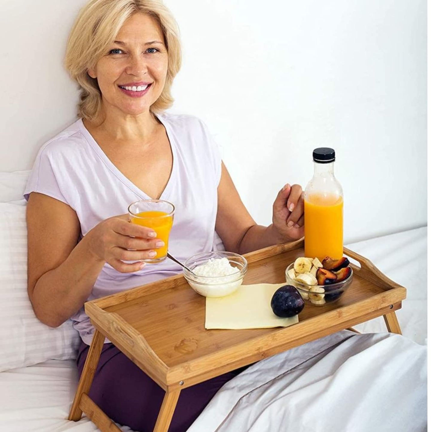 Home-It Bed Table Tray with Folding Legs - Bamboo Breakfast Tray with Handles for Bed, Sofa, Eating and Laptops, Snacking and Working