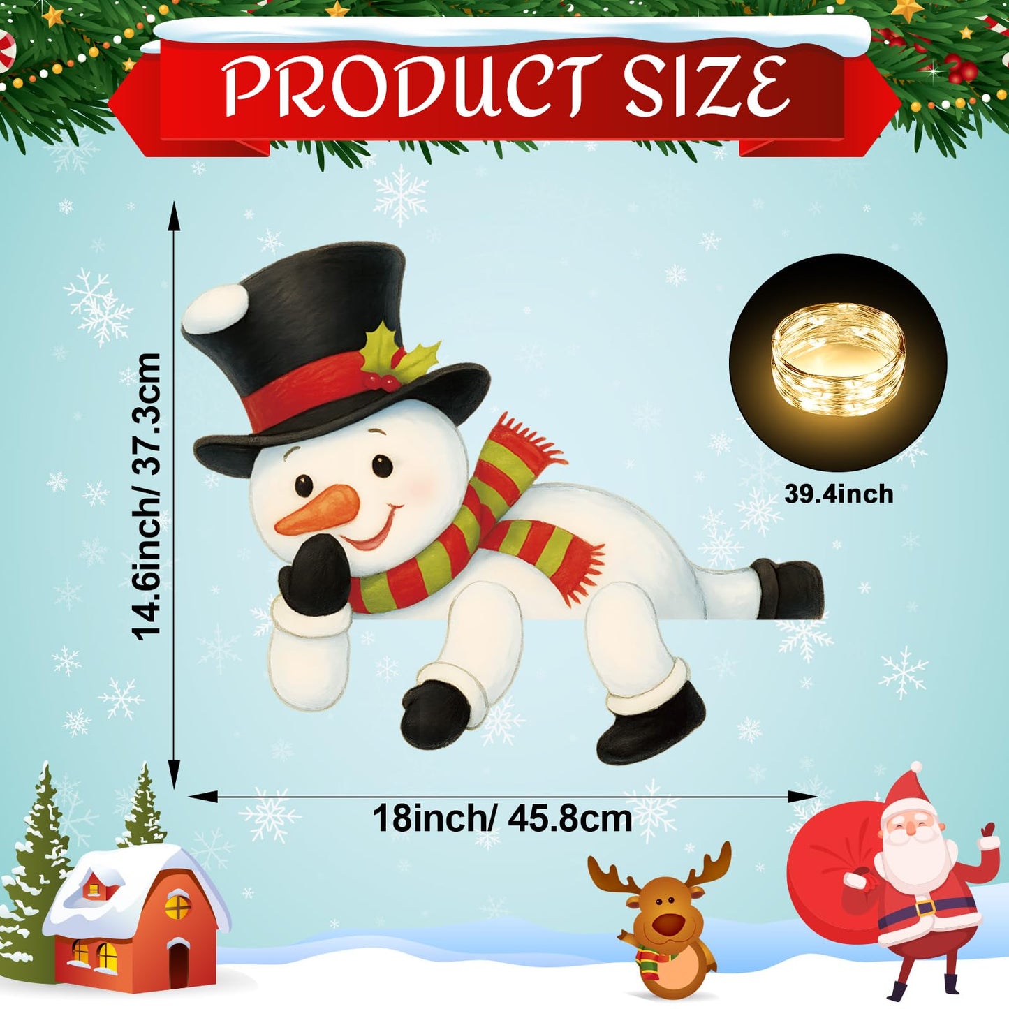 Suttmin Winter Fence Peeker Decoration Snowman Peeking Garden Yard Sign with Light Cute Outdoor DIY Fence Art Ornament for Holiday Patio Lawn Decor(Warm Light)