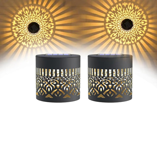 Mokvtz 2PCS Decorative Solar Mandala Lights, Metal Solar Powered Outdoor Deck Step Wall Lights, Mandala Theme Waterproof Fence Light for Garden Post Patio Backyard Yard Decor