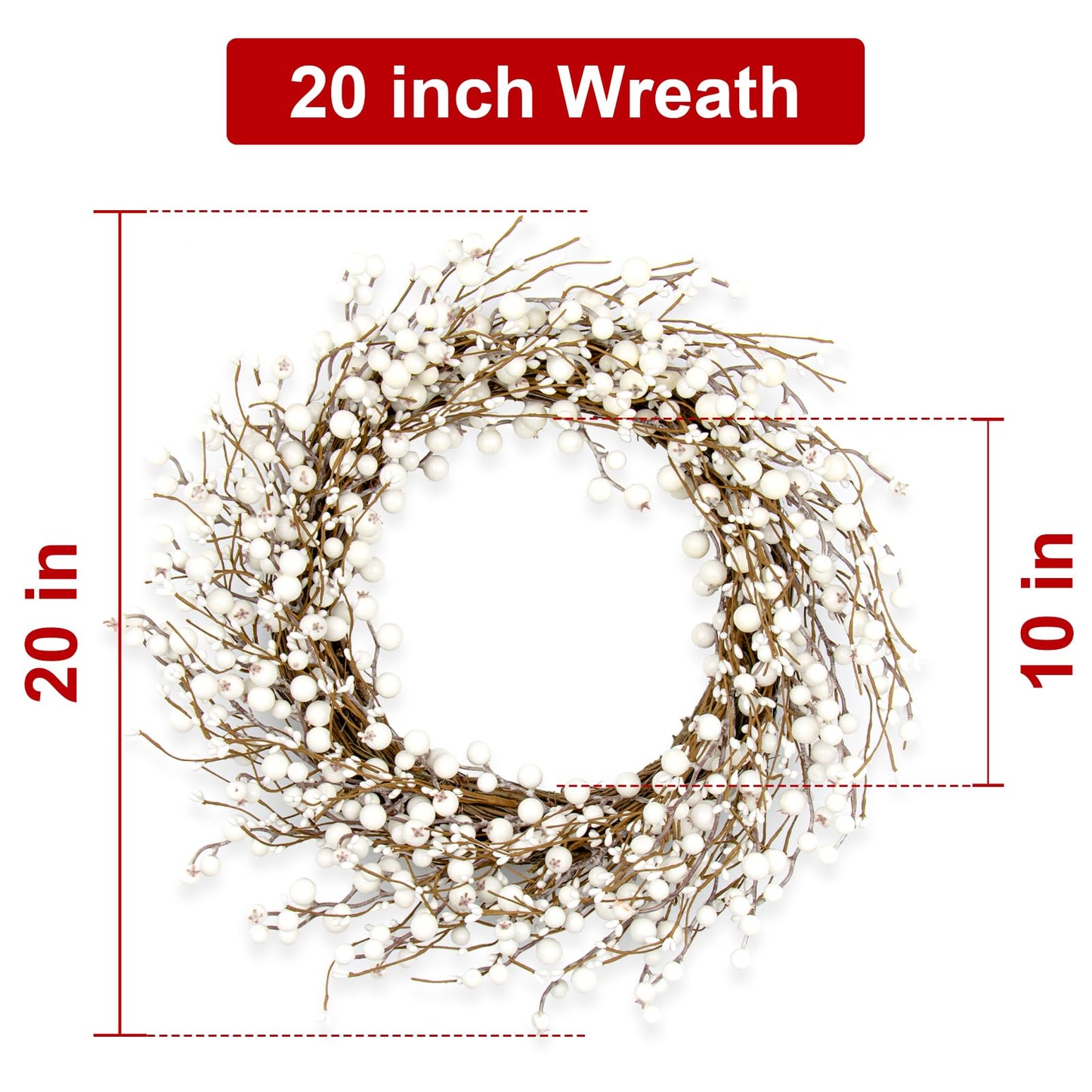 JINGHONG Winter Wreaths for Front Door 20 Inch Artificial Winter Wreath White Berry Wreath for Indoor Outdoor Window Wall Christmas and Winter Celebration