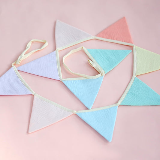 JUIIZAY Pennant Banner Flags Pastel Fabric Triangle Bunting Garland for Playroom Nursery Decor Hanging Party Decorations