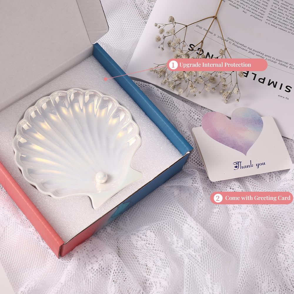 AISBUGUR Shell Ring Holder Dish, Shell Jewelry Tray, Trinket Dish, Cute Decorations for Coastal Home Decor, Bathroom Decor, 5.5", White