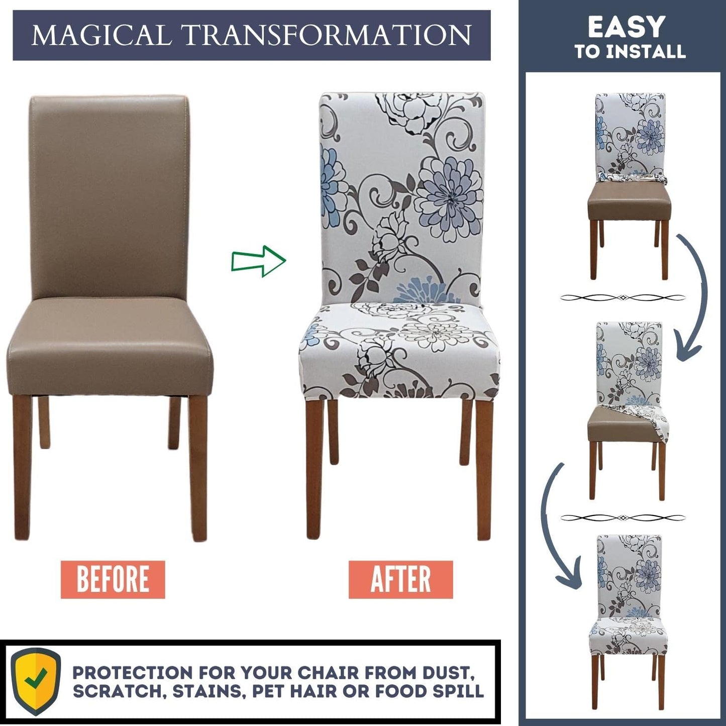 SPRINGRICO Chair Covers for Dining Room Set of 4, Stretch Dining Chair Cover, Washable Spandex Kitchen Parsons Chair Slipcovers, Removable Seat Protector for Home or Party (4 Pack, FLORAL5)