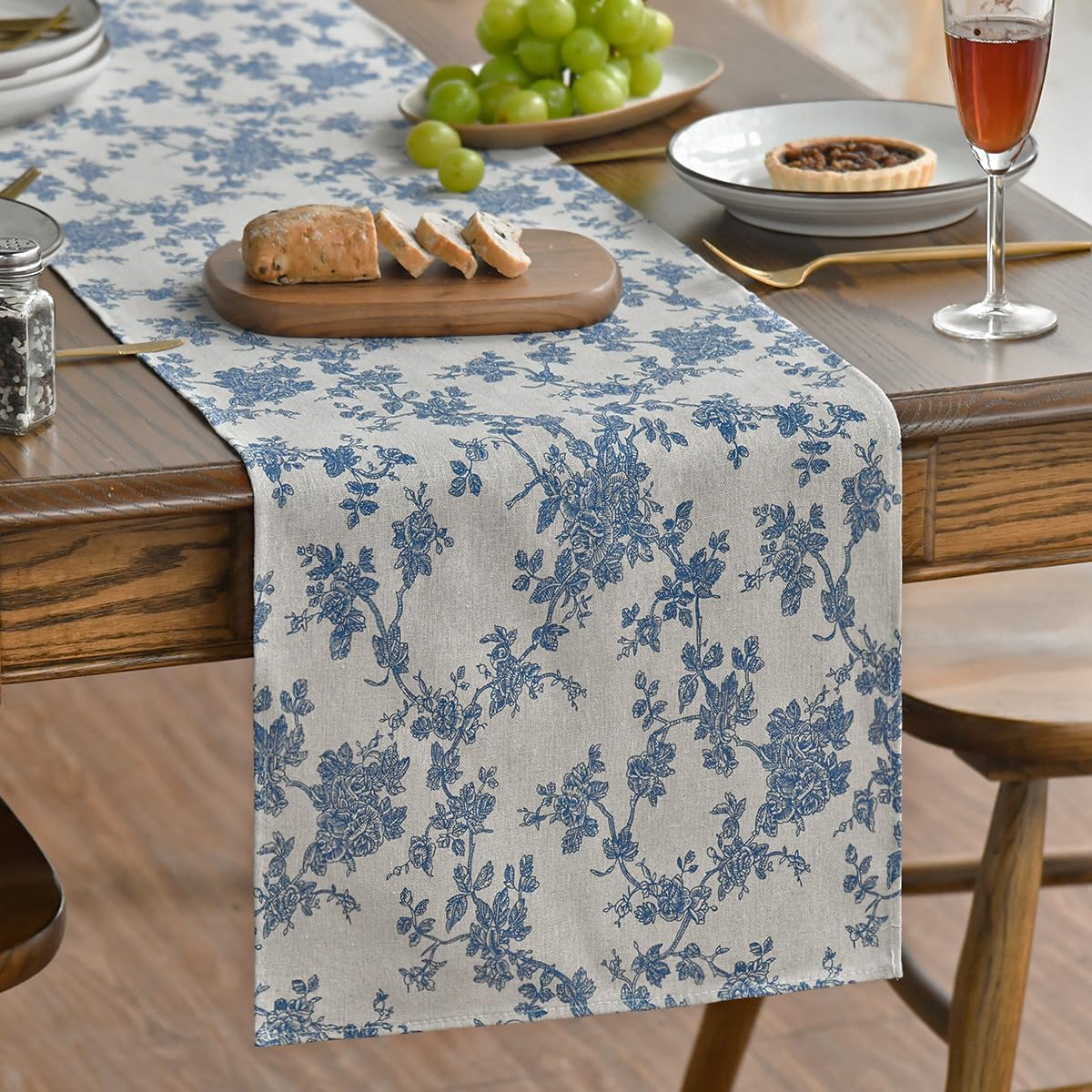Artoid Mode Monochrome Sketch Branch Toile Textures Chinoiserie Cotton Dark Grey Table Runner, Seasonal Spring Summer Kitchen Dining Table Decoration for Home Party Decor 13x48 Inch