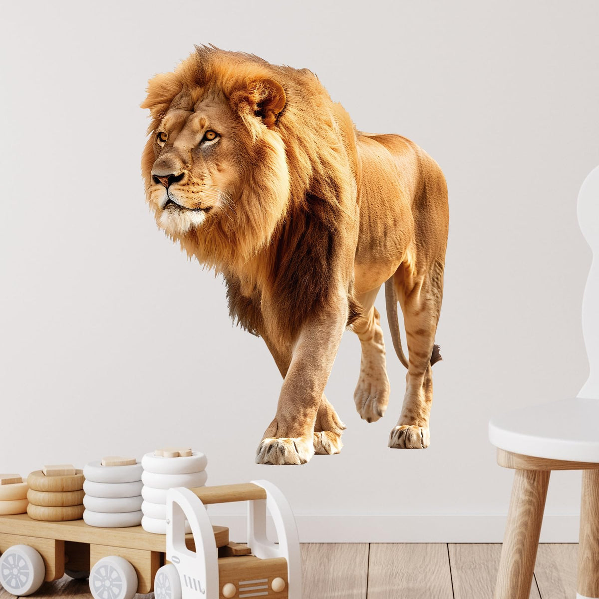 RoyoLam Lifelike Cool Walking Lion Wall Decal Nursery Animal Wall Sticker Removable Peel and Stick Wall Art Decor for Kid Baby Classroom Preschool Living Room Playroom Bedroom School