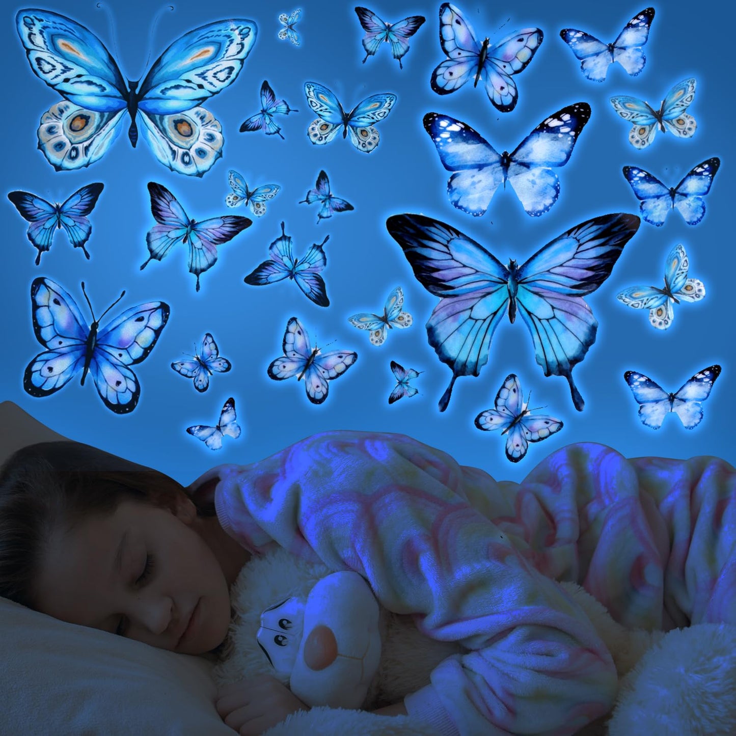 Glow In The Dark Butterflies Blue Luminous Butterfly Glow In The Dark Wall Stickers Luminous Butterfly Stickers For Ceiling Or Wall Removable Butterfly Decals For Kids Baby Nursery Bedroom Decoration