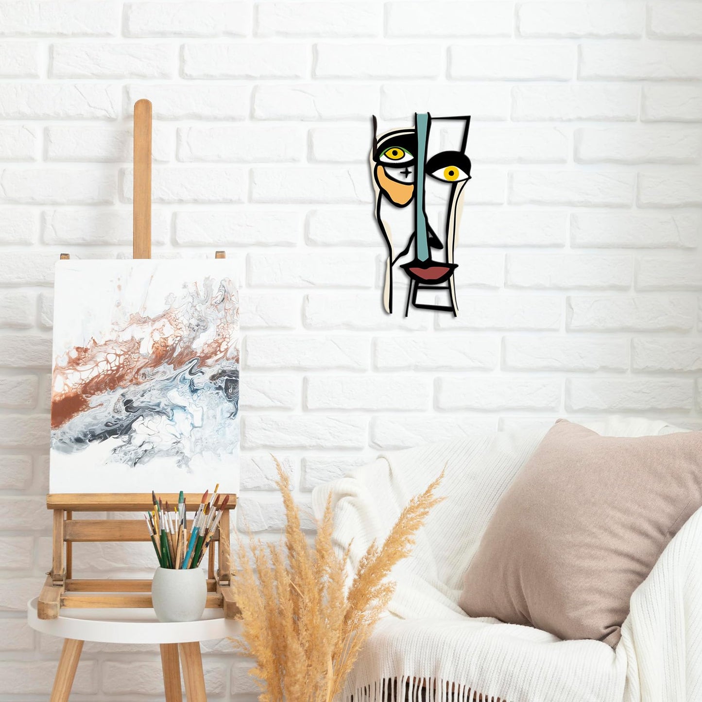Kas Home Abstract Metal Line Face Wall Art Sign Modern Home Decor for Living Room, Bedroom, Office, Housewarming Couple's Gifts (8L x 16W)