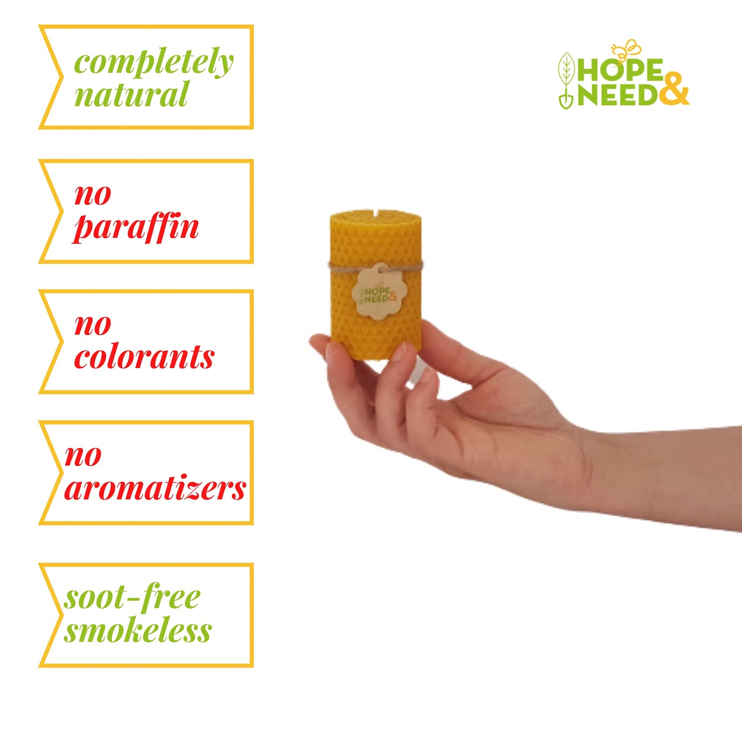 Hope&Need Beeswax Pillar Candles- Small Size 3 Pieces (2.8 inches x 2 inches)%100 Pure Bees Wax Candles for Home Decoration, Healthy and Natural Hand-Rolled (3, Small)