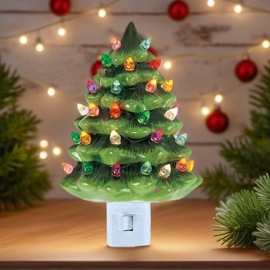 MOYEE Christmas Tree Night Light - Plug-in Resin Vintage Decorative Wall Decor Tree Lamp, 360 Degree Swivel Plug,LED C7 Bulb on/Off Toggle Switch,Bedroom Bathroom Living Room Porch Holiday Decor