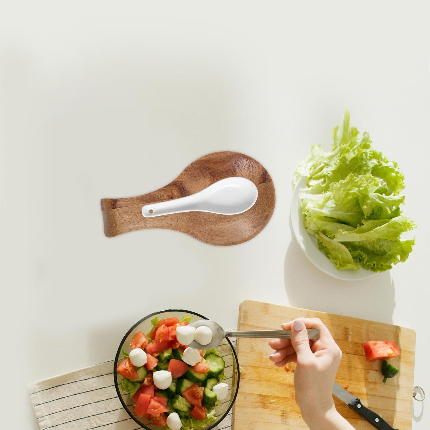 BIUDECO Wooden Spoon Rest for Kitchen Counter, Small Acacia Wood Utensil Holder with 17x9x2cm Size, Decorative Spoon and Spatula Rest for Stove Top and Dining Table Use