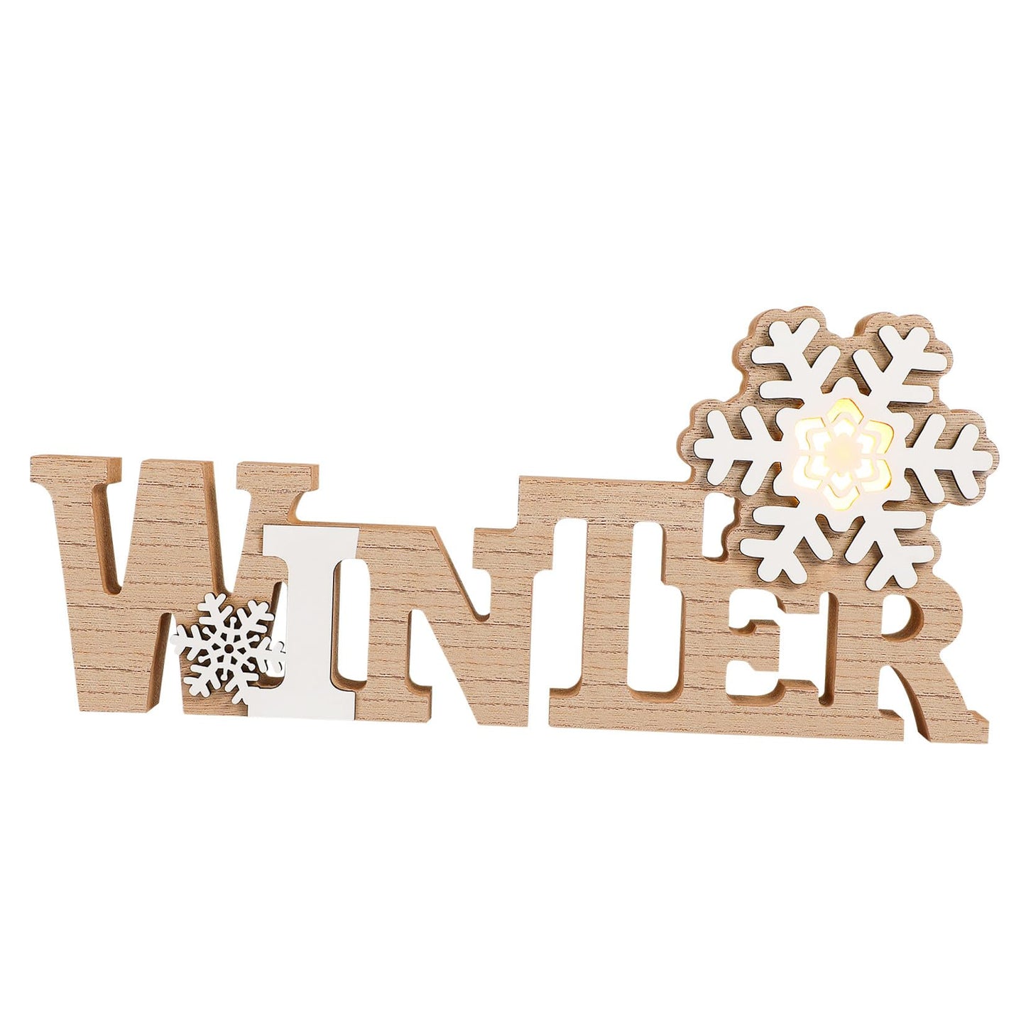 IMIKEYA Christmas Wooden Snowflake: Christmas LED Snowflake Sign Tabletop Decorations Winter Wood Sign Farmhouse Decorations LED for Xmas Home Table Decoration