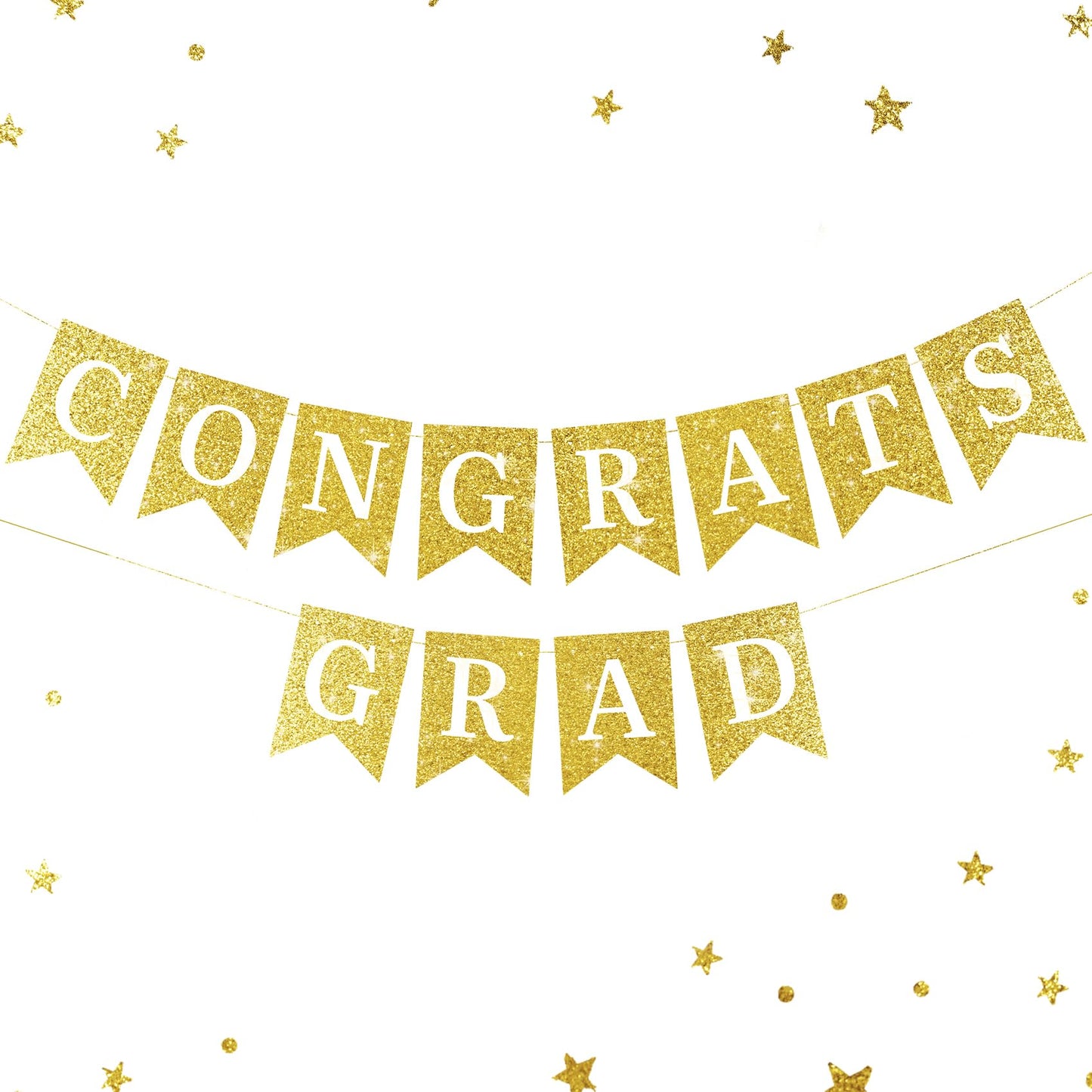 Pre-Strung Congrats Grad Banner - Glitter Graduation Party Decorations 2026, Large No DIY Class of 2026 Sign for High School College Masters Nursing Party Supplies, Sturdy Swallowtail Bunting (Golden )