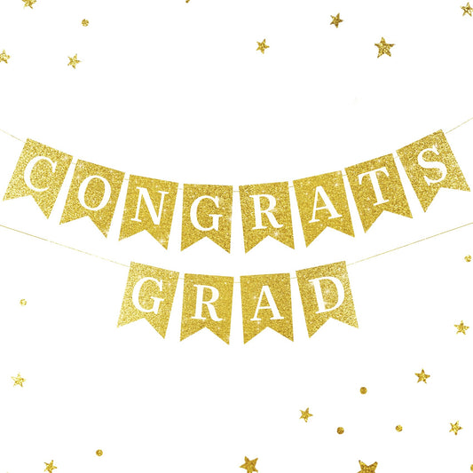 Pre-Strung Congrats Grad Banner - Glitter Graduation Party Decorations 2026, Large No DIY Class of 2026 Sign for High School College Masters Nursing Party Supplies, Sturdy Swallowtail Bunting (Golden )