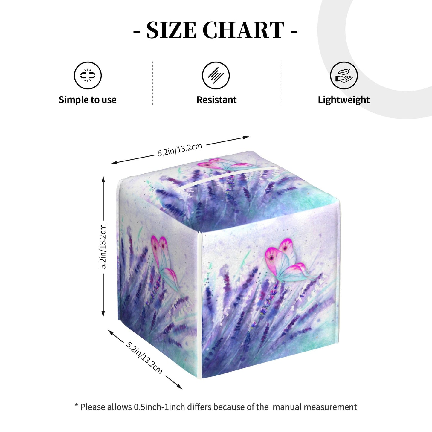Purple Lavender and Butterfly Tissue Box Cover Square,Watercolor Lavender Flowers Tissue Box Holder Waterproof Leather Facial Paper Organizer Dispenser for Bathroom Home Car Nightstand Vanity Desk