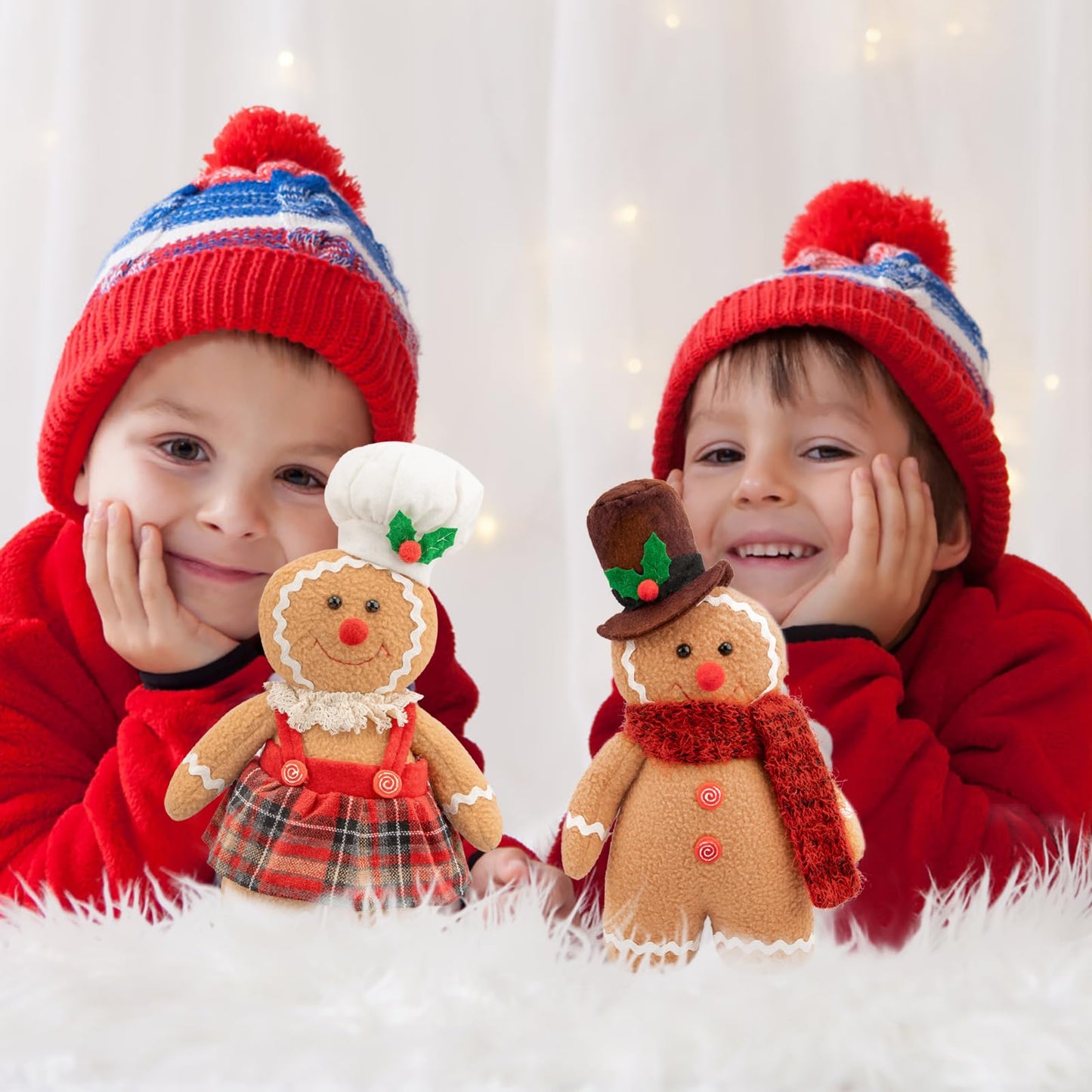 Christmas Decorations Indoor 12.6 inch Gingerbread Plush Ornaments Gingerbread Man Stuffed Animal Christmas Decor Gift for Kids Girls (Set of 2)