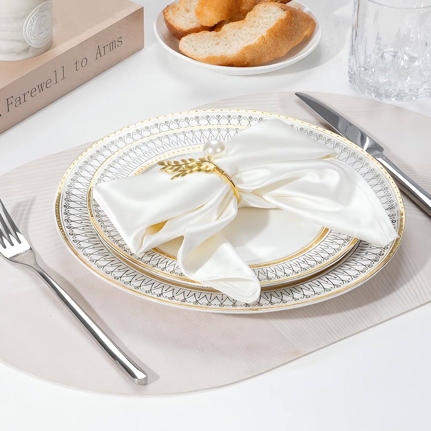 FrutPunch Gold Napkin Rings, Metal Wheat Ear Pearl Shaped Napkin Rings Set of 12, Suitable for Family Dinner, Wedding, Party, Table Decoration, Christmas