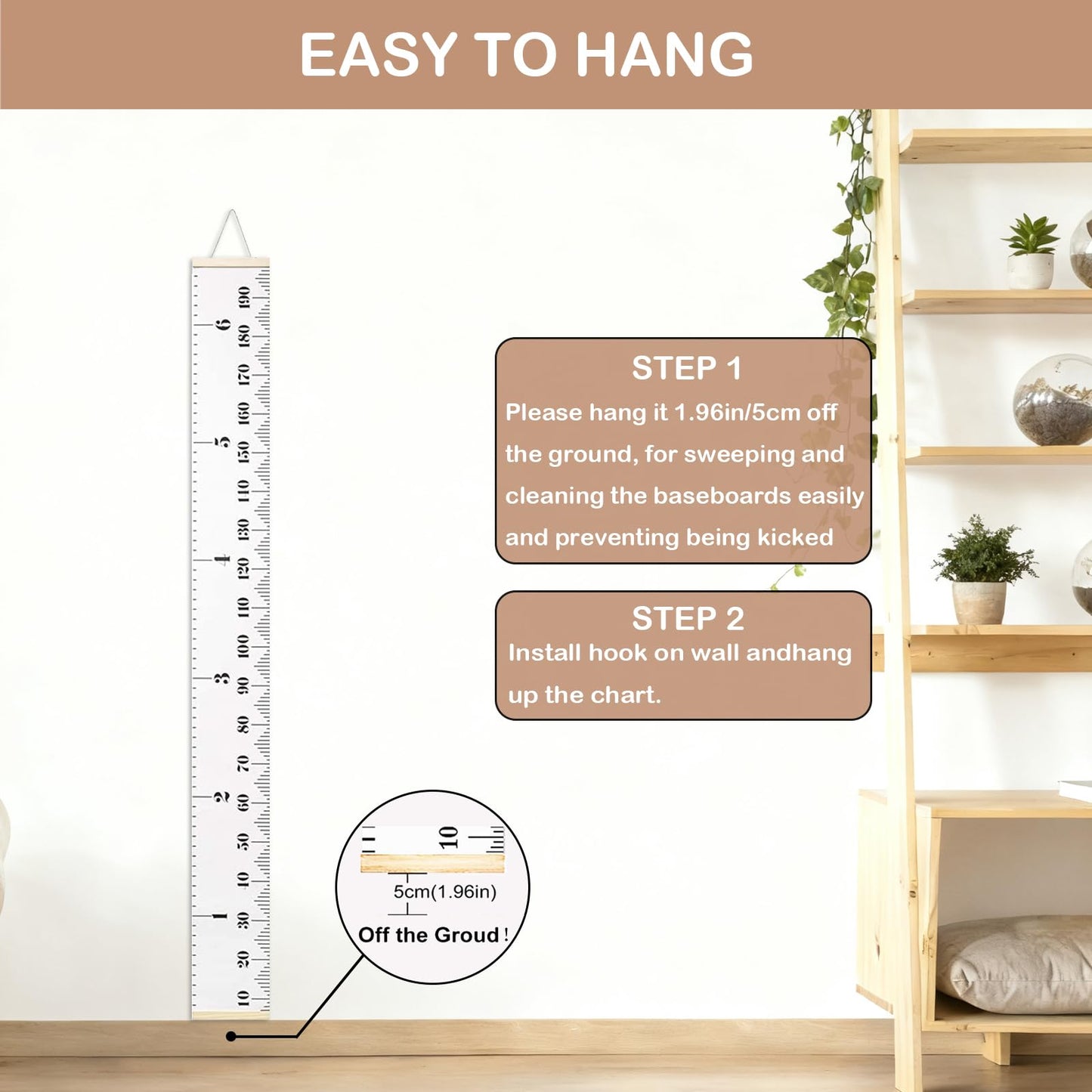 Height Chart for Kids, Growth Chart for Wall, 77"x7.9" Premium Canvas Removable Height Chart for Kids Baby Child Toddler Boys Girls Height Measurement for Wall (Black & White)