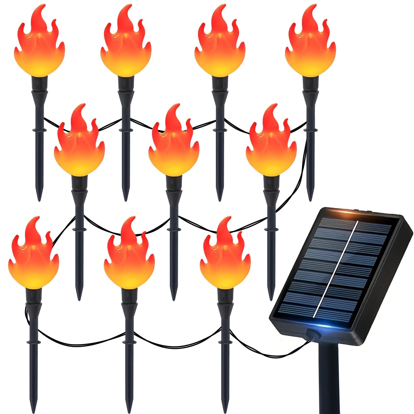 ALENEY Christmas Light Solar Lights Outdoor, 6.2Ft Cute Flame Light String with Stake, Waterproof 10 LED Garden Decor for Outside Patio Pathway Yard Halloween Decorations, Warm White