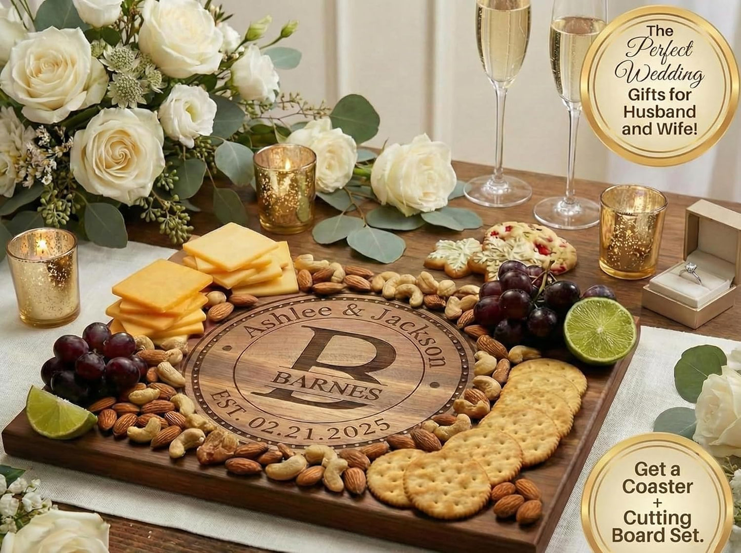 Personalized Coasters for Wedding Gifts, or Personalized Wooden Coaster Sets | Custom Coaster Set Options (2, 4, 6, 8, 16) | Handmade Wooden Coasters Made in The USA