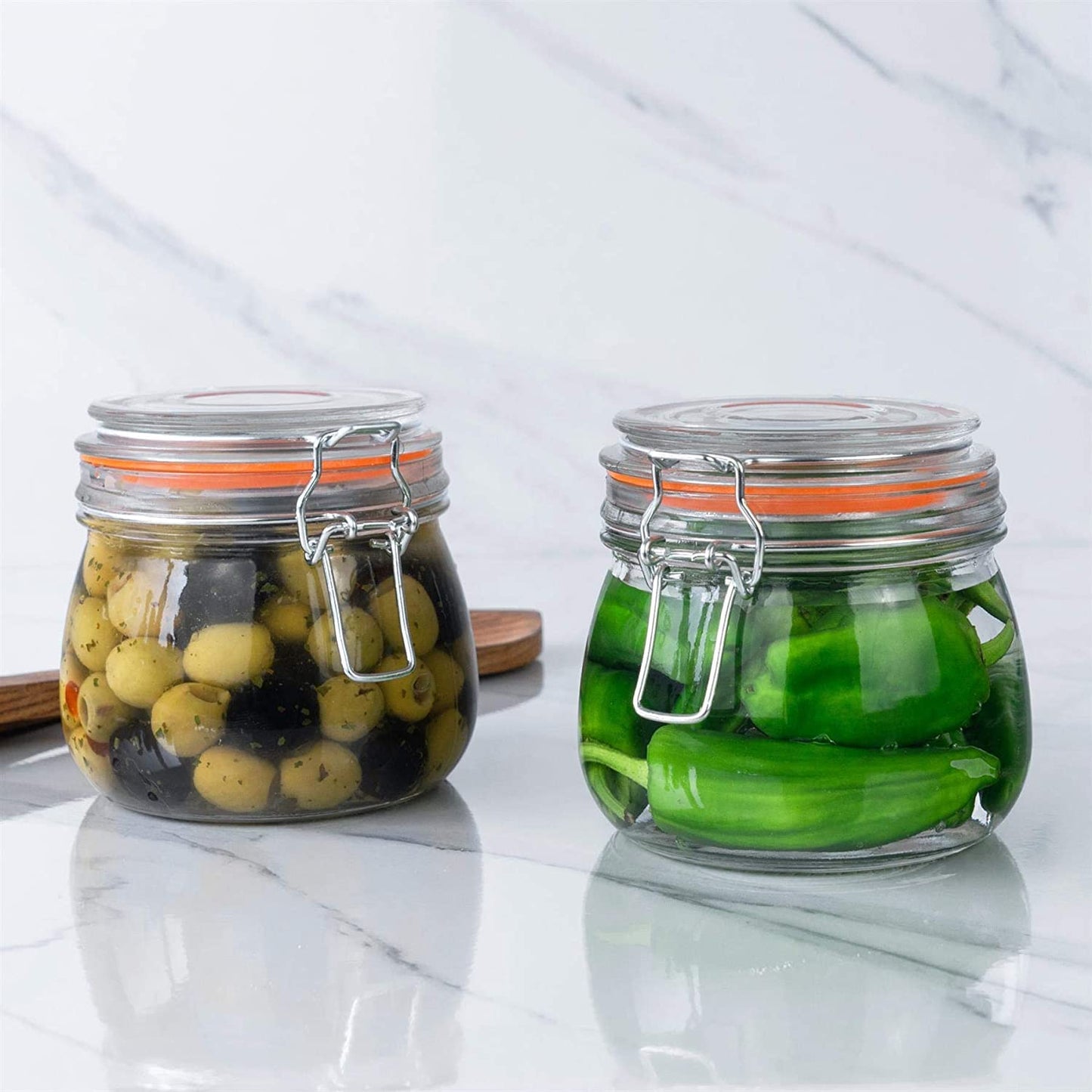 Hovico 25 oz Glass Jars With Airtight Lids And Leak Proof Rubber Gasket,Wide Mouth Mason Jars With Hinged Lids For Kitchen Canisters 750ml, Glass Storage Containers