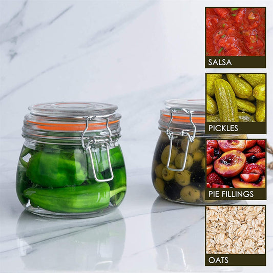 Hovico 25 oz Glass Jars With Airtight Lids And Leak Proof Rubber Gasket,Wide Mouth Mason Jars With Hinged Lids For Kitchen Canisters 750ml, Glass Storage Containers