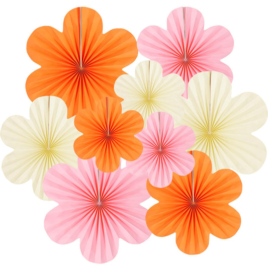 DODOKIM Paper Fans Party Decorations Paper Flowers Decorations for Wall Floral Backdrop Classroom Baby Shower Birthday Party Flower Wall Decor Pack of 9 Pink Orange Ivory
