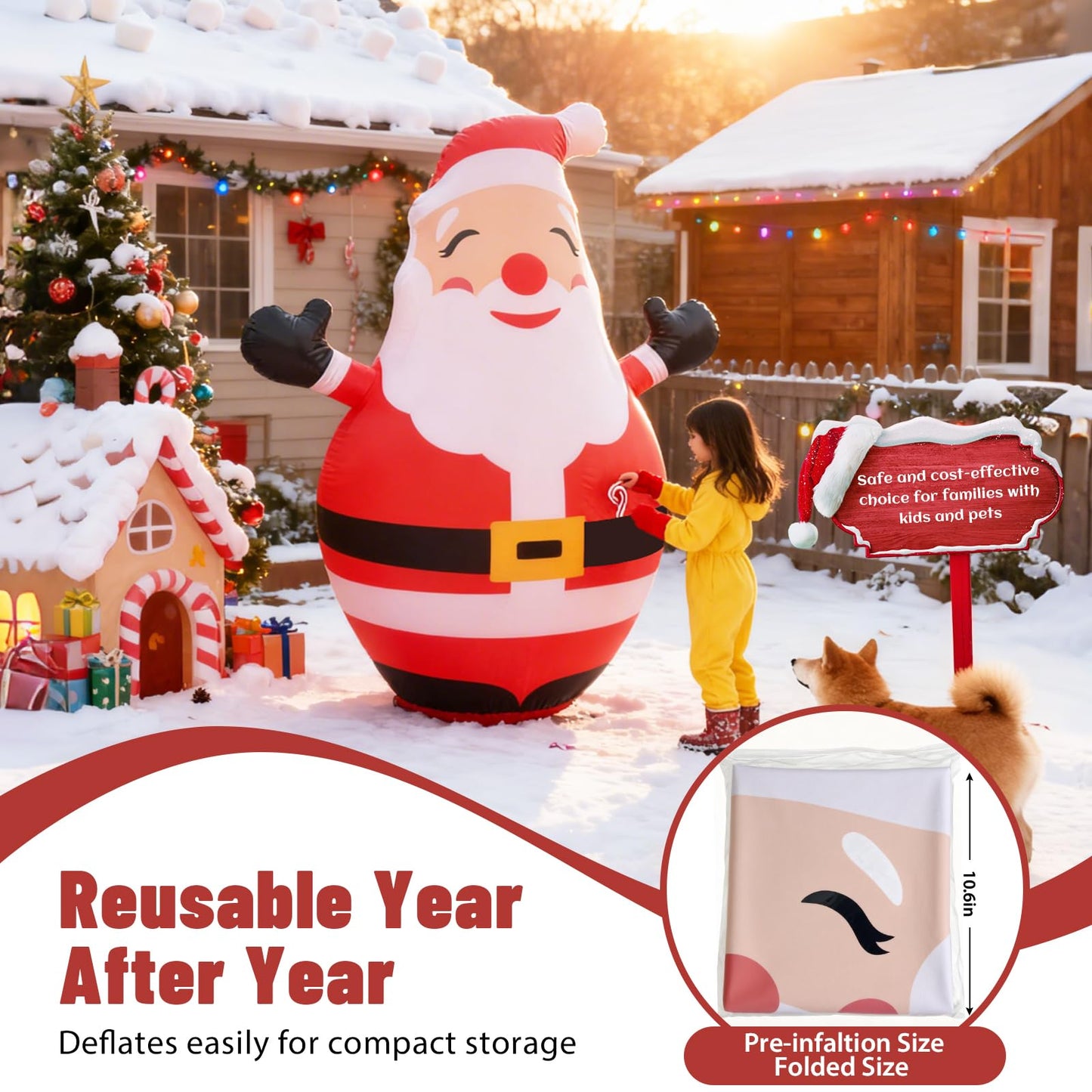 Christmas Inflatable Yard Decoration,Blow Up 5FT Lighted up Inflatable Santa Claus Outdoor,Giant Christmas Outdoor Decor Ornaments with Built-in LED Lights for Xmas Holiday Lawn Garden Patio