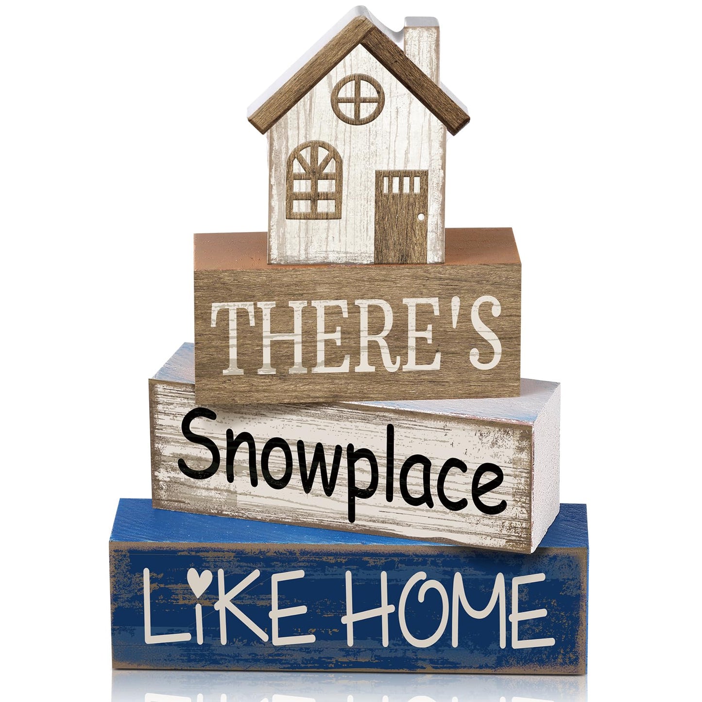 Lineshading 4 Pcs Winter Table Decoration Wooden House Decor Winter Tiered Tray Decor Rustic Decorative House Block Signs Gifts Christmas Centerpieces Farmhouse Sweet Home Decoration for Kitchen Desk