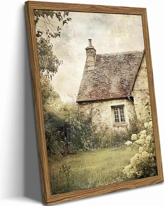 Vintage Farmhouse Wall Art, 3D Textured Nature Landscape Wall Decor Paintings, Hand Drawn Sandstone Farm House Picture Prints Artwork for Bedroom Living Room 12x16 inch Wood Framed