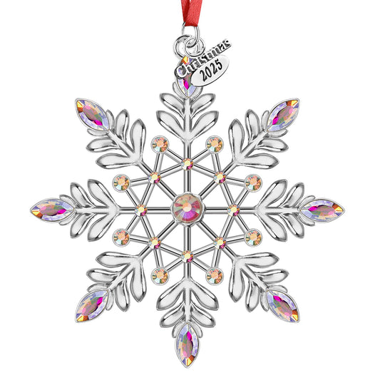 Christmas Snowflake Ornaments 2025 Decorations for Christmas Tree, Metal Hanging Rhinestones Ornament Decor, Glitter Crafts Snowflake Decorations Indoor Xmas Gifts for Holidays Winter Annual Keepsake
