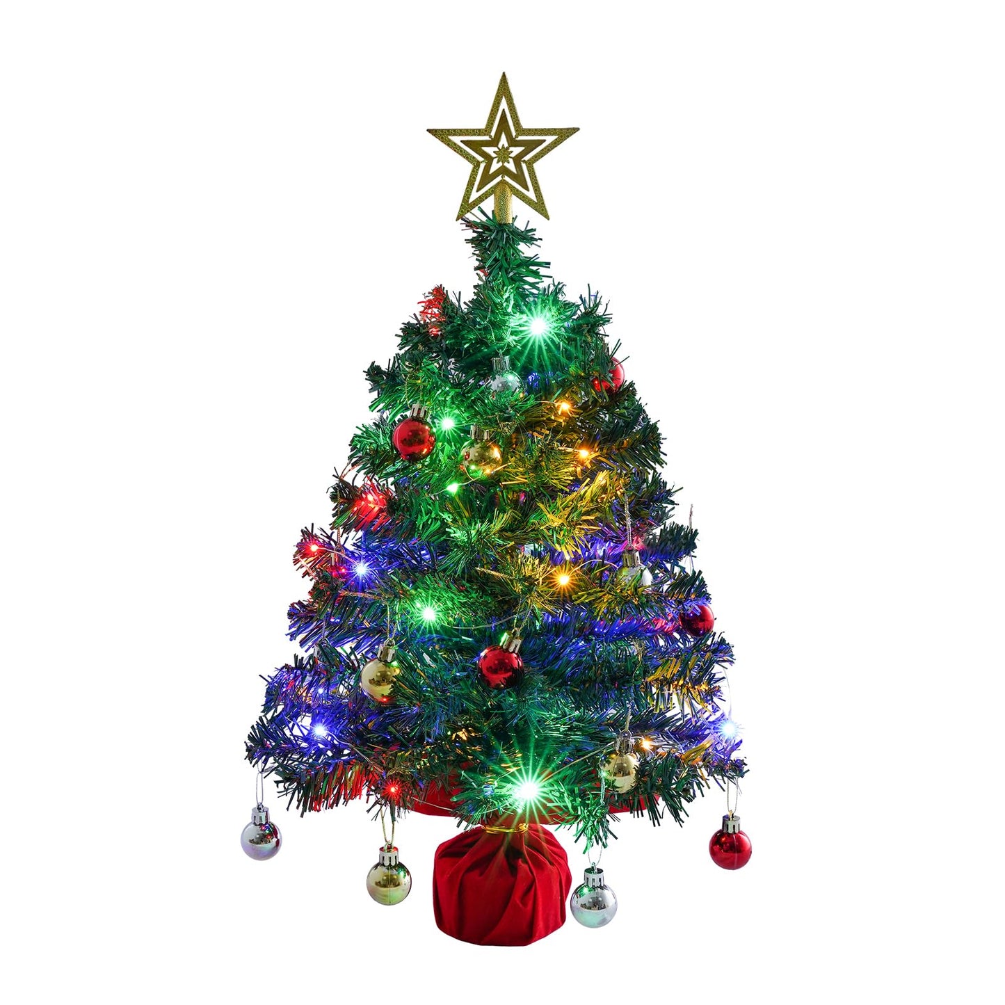 Mini Tabletop Christmas Tree with 30 LED String Lights, Star Top, Perfect for DIY Decoration 2ft