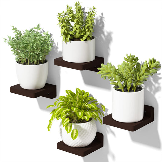 SRIWATANA Small Floating Shelves Wall Mounted, Wood Shelf for Decoration and Storage Set of 4, Mini Display Shelf for Bedroom, Bathroom, Kitchen, Office (Walnut, 4 inch)